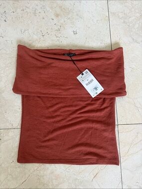 Zara Rust Red Foldover Off-Shoulder Top